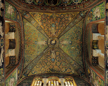 Lamb of God mosaic in presbytery of Basilica San Vitale, A.D. 547, Ravenna, Italy.