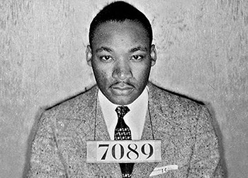 Martin Luther King, Jr.'s mugshot before he was jailed for "demonstrating without a permit" in Birmingham, AL. April 12, 1963.