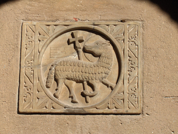 Medieval lamb of God with halo and cross, Croatia.