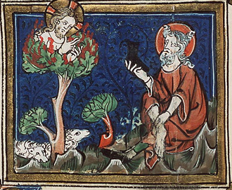 Moses and the Burning Bush, Michiel van der Borch, Koninklijke Bibliotheek, The Hague, 1332.