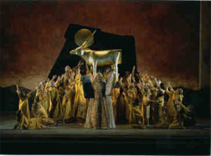 MOSES CONFRONTS GOLDEN CALF--Old Testament "Living Picture" in newly designed Oberammergau Passion Play. Photo: Brigitte Maria Mayer/©Oberammergau 2000.