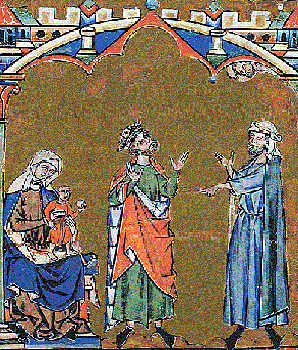 Nathan rebukes David, the Maciejowski Bible, c. 1250,