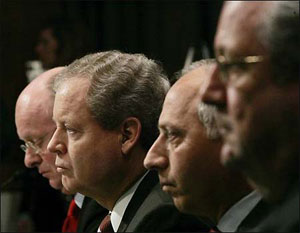 Oil executives at Senate hearing.