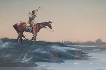 Painting of Kiowa warrior, watercolor by White Buffalo, "Bobby Hill", 1972