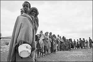 Hungry people waiting for food.