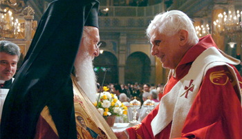 Orthodox Ecumenical Patriarch Bartholomew and Pope Benedict XVI in 2006.