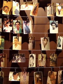 Photographs of genocide victims displayed at the Genocide Memorial Center in Kigali.