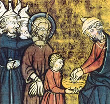 Pilate washes his hands, The Liege Psalm book, Belgium, 13th century.