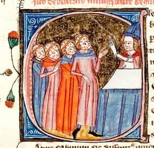 Plague victims being blessed, late 14th-century manuscript by James le Palmer.