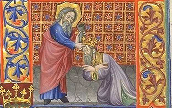 The Anointing of David by Samuel, Breviary of Martin d'Aragon, 14th Century.