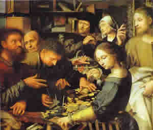 Jesus Summons Matthew to Leave the Tax Office. Jan Sanders van Hemessen, 1536.