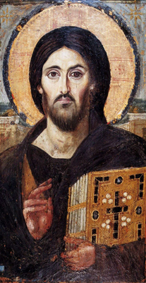 The oldest known icon of Christ Pantocrator, encaustic on panel, Saint Catherine's Monastery, Sinai Peninsula. 6th century.