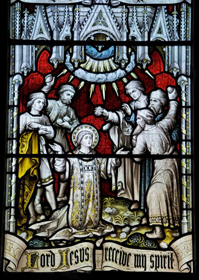Welsh Stained glass window, 1822, Church of St. Stephen, Old Radnor, Powys.