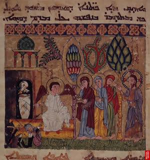 Syriac Gospel Lectionary, Northern Iraq, 1216–20. Holy Women at the Tomb.