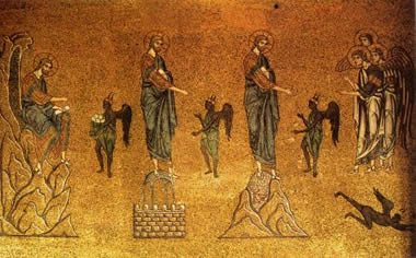 Temptations of Christ, 12th-century mosaic, St. Marl's Basilica, Venice.