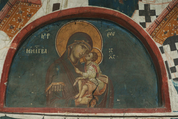 Virgin and Child, 14th century fresco in Dečani monastery, Kosovo.