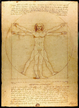 Math meets art in da Vinci's perfectly proportioned "Vitruvian Man," c. 1490.