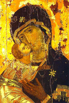 The Theotokos of Vladimir, one of the most venerated of Orthodox Christian icons of the Virgin Mary. 12th century.