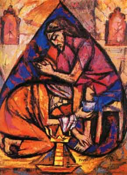 Jesus washing the feet.