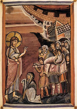 Raising the son of the widow of Nain, German Hitda Codex, c. 1020.