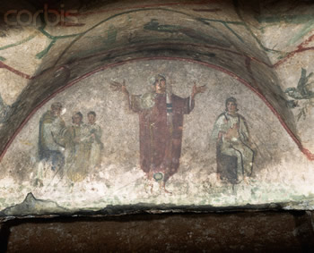 Early fresco of woman at prayer.