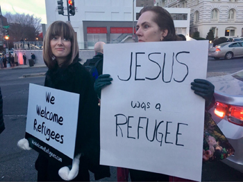 Evangelicals protesting at the National Prayer Breakfast in February 2017.
