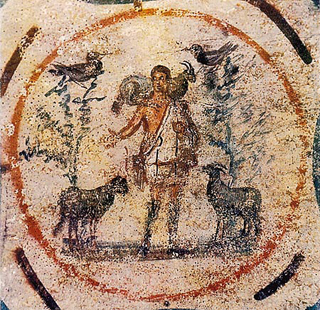  Jesus the Good Shepherd, the Catacomb of Priscilla, 250-300 AD.
