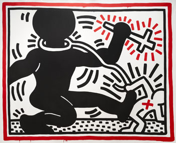 Untitled apartheid drawing by Keith Haring ca.1984, curated at the De Young Museum.