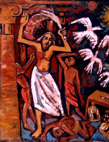 Jesus cleanses the temple by Jyoti Art Ashram.